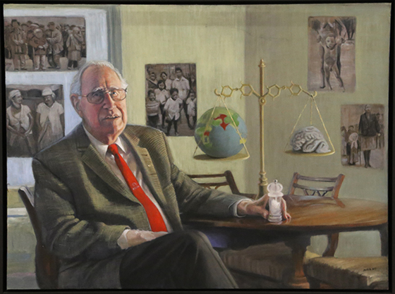 Portrait of Dr Basil Hetzel AC by Avril Thomas titled "The Remedy" currently on display at the BHI.